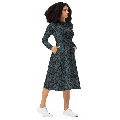Long Sleeve Midi Dress (Wolfs Of Fire)